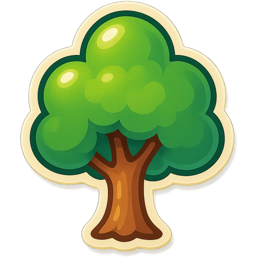 cartoon style sticker, single tree symbol, simple and clear, no text emoji