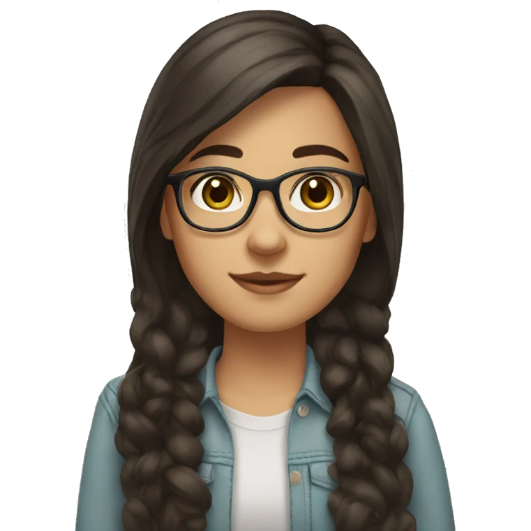 Girl, long dark brown hair, brown eyes, glasses, light skin emoji