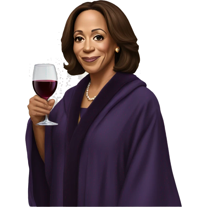 Kamala Harris wearing a robe drinking wine emoji