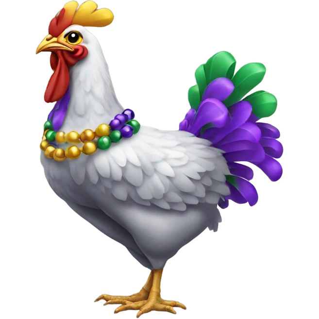 Chicken with Mardi Gras beads emoji