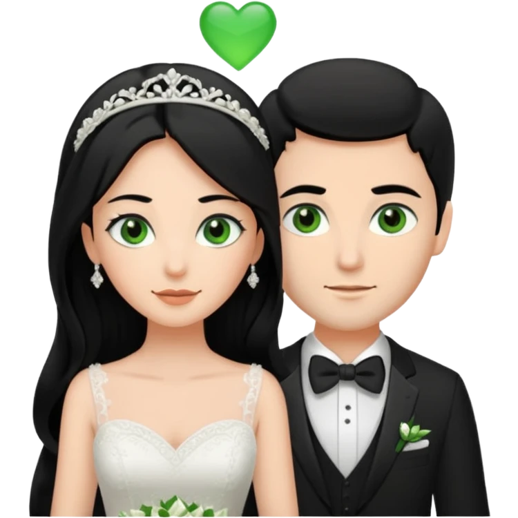 Black hair brown eyes bride. Brown hair green eyes groom.  emoji