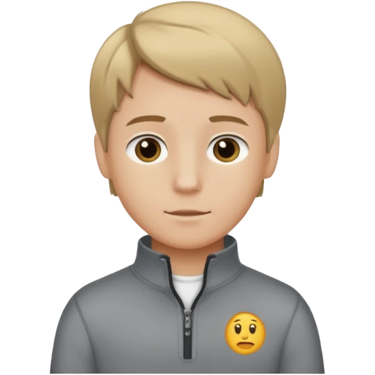 boy with dark blonde hair middle part with a quarter zip and a ' overhemd' underneath emoji