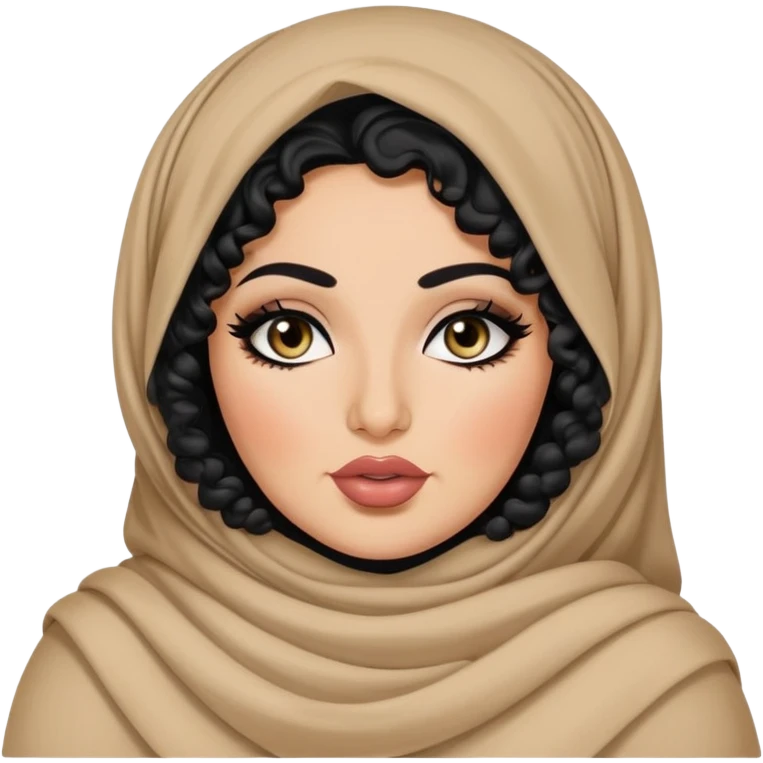 big plus size, arab, long black curly hair, baddie,pretty, makeup, lipgloss, black eyeliner, loose hijab
 emoji