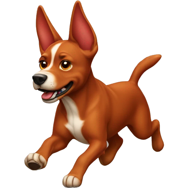 solid red dog with pointed ears running emoji