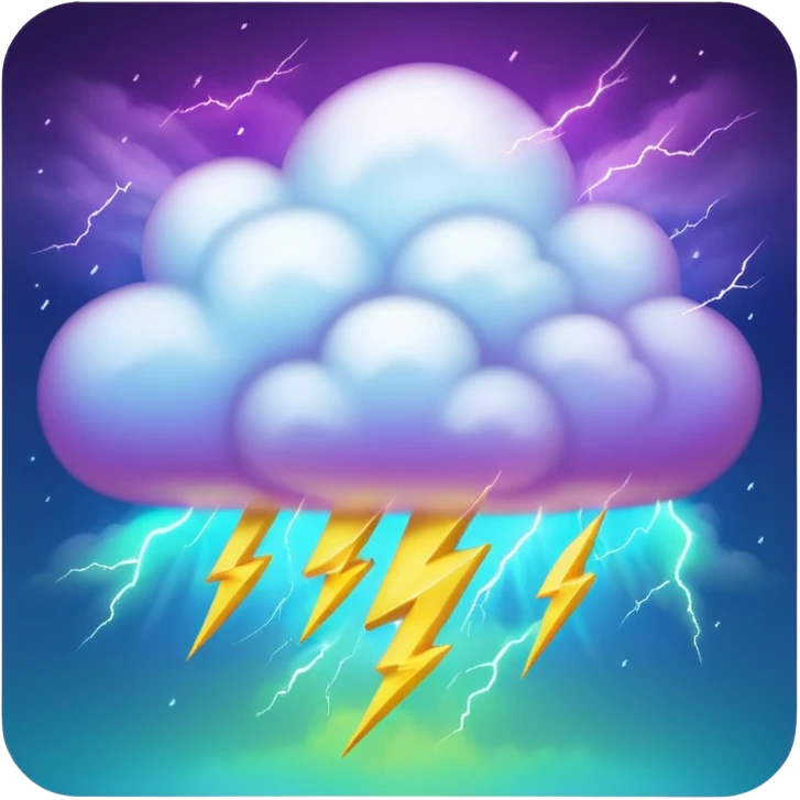 purple and green and blue gradient fluffy cloud with yellow  lightning emoji