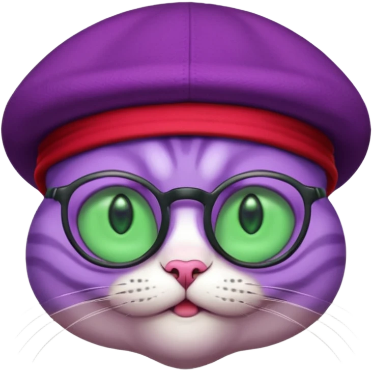 purple alien cat with no fur, and spectacles and red hat emoji