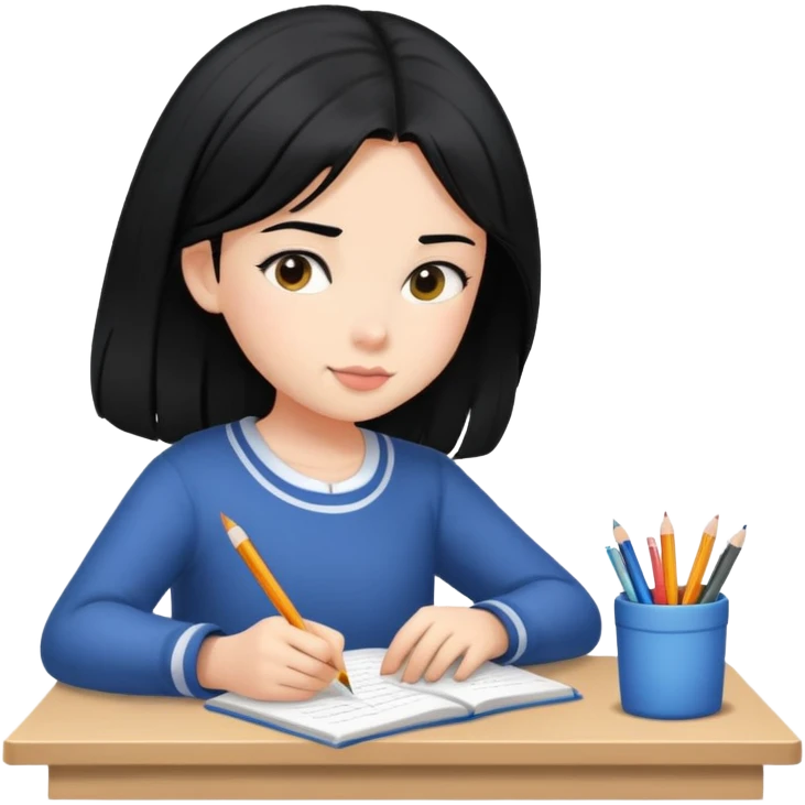 Girl with black hair doing homework  emoji