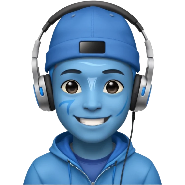 Avatar rapper with headphones blue character  emoji