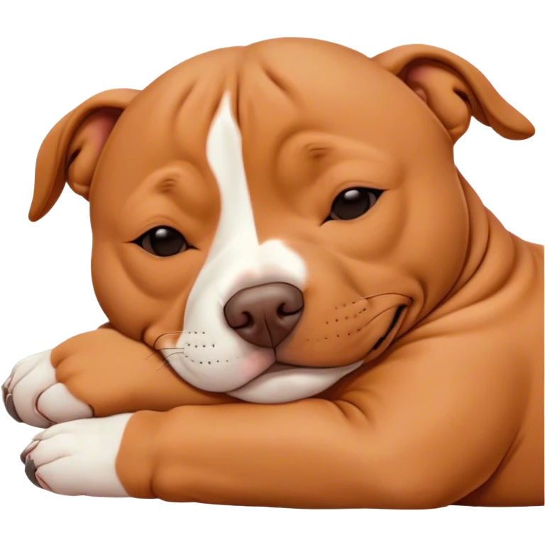 Meme-Worthy Cute Sleeping Red/Fawn Staffordshire Bull Terrier Portrait Emoji, Head resting peacefully with a contented smile, showcasing a delightfully compact build and a luxuriously soft red/fawn Fur with subtle white highlights, eyes shut in a serene nap, Simplified yet hilariously adorable features, highly detailed, glowing with a soft, drowsy light, high shine, relaxed and utterly lovable, stylized with an air of playful laziness, bright and heartwarming, soft glowing outline, capturing the essence of a comically sleepy guardian, so meme-worthy it feels like it could instantly become the next viral sensation of adorable slumber! emoji