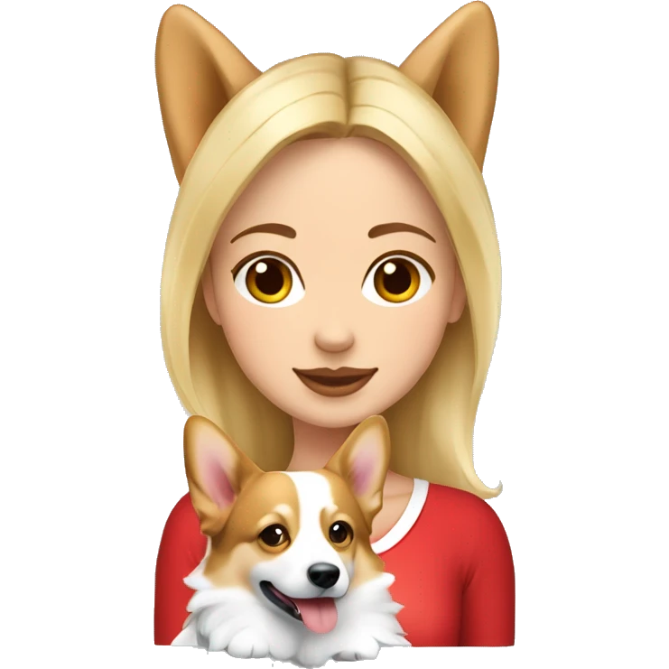 Beautiful blonde with a square hugs Welsh corgi Pembroke tricolor emoji