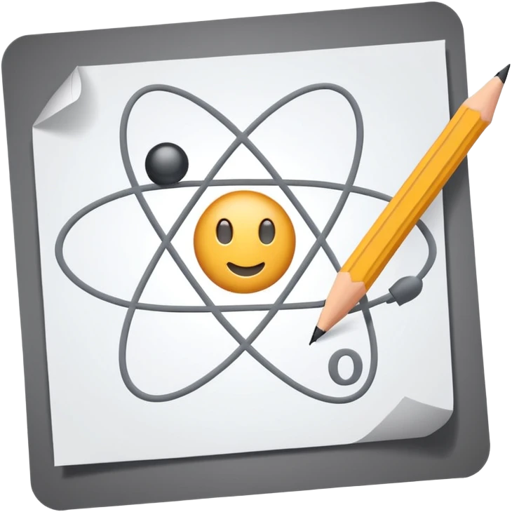 exam paper with an atom symbol and a pencil emoji