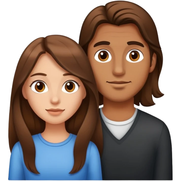 beautiful girl with long brown hair and her boyfriend a man with brown hair emoji