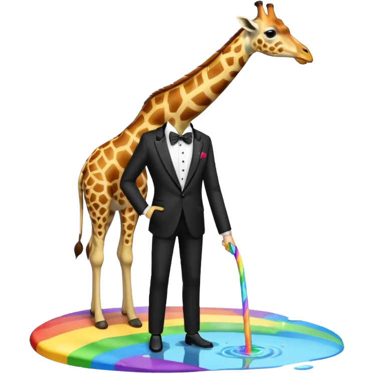 giraffe in a tuxedo drinking from rainbow puddle  emoji