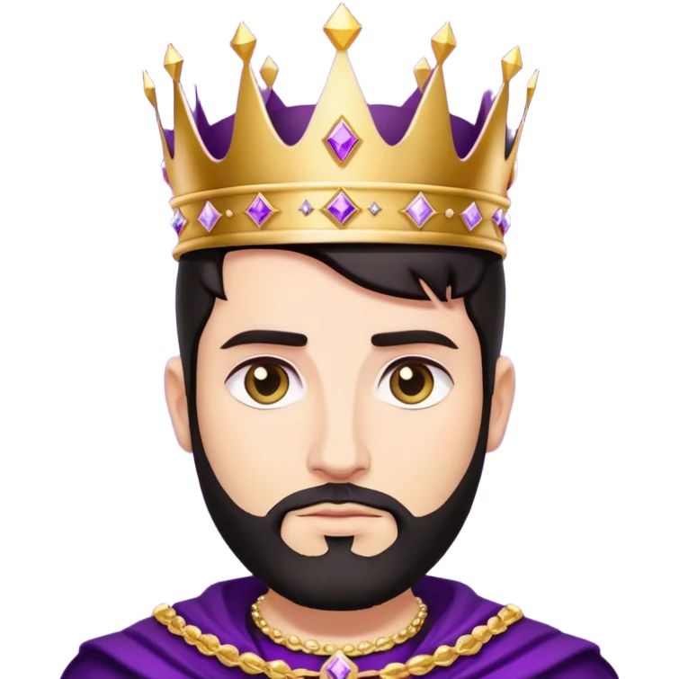 White King, dark hair, short beard, golden crown, black clothes, purple diamonds  emoji