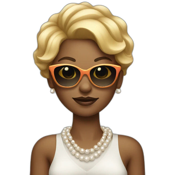 colored woman with blonde short hair and sun glasses with a pearl necklace on emoji