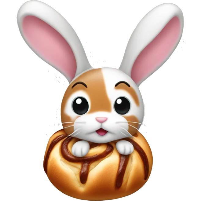cute bunny with long ears made from a cinnamon bun emoji