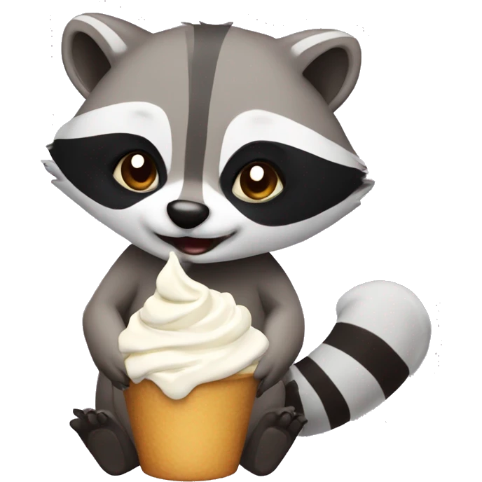 Raccoon eating whipped cream emoji