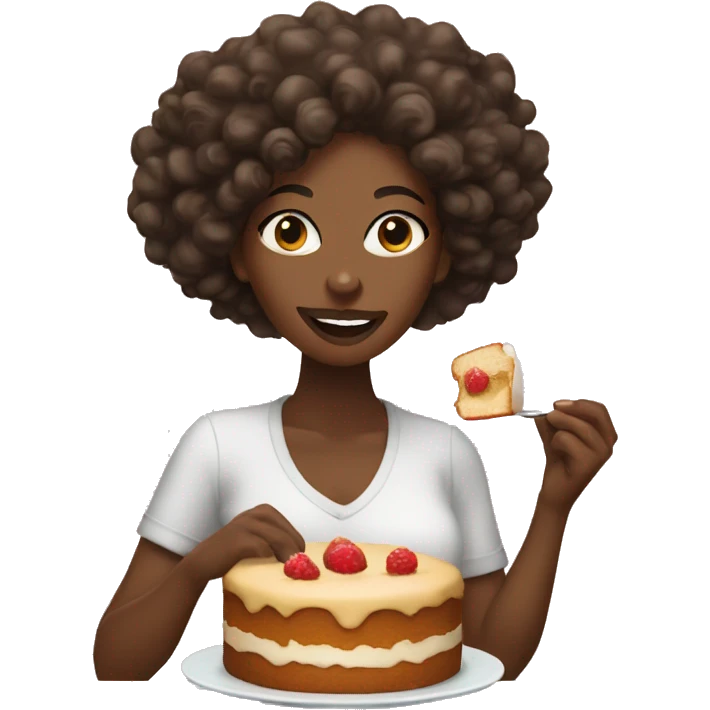 Black woman with curly hair eating pound cake  emoji