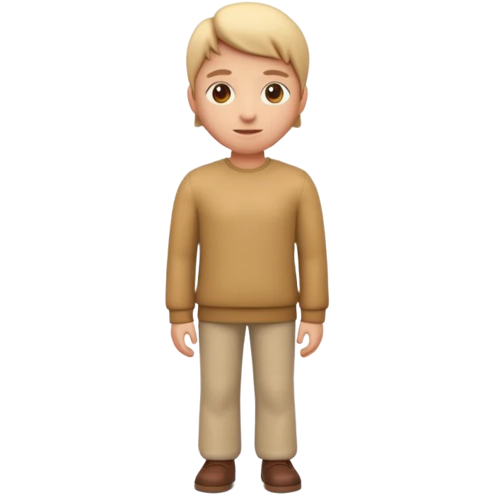 3D Apple emoji style person standing upright, neutral pose, centered, soft shadow, white background emoji
