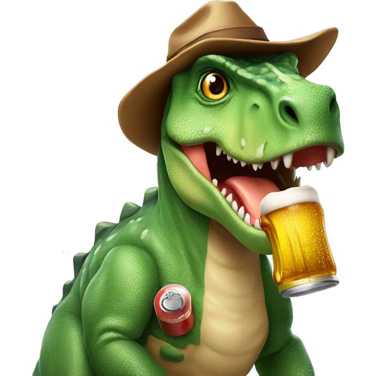 dinosaur with beer with hat ￼ emoji