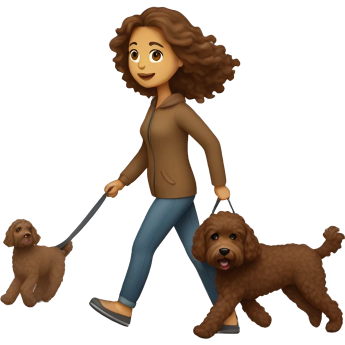 Brown haired woman walking brown labradoodle  emoji