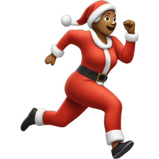 A woman running, with a large stride and arms outstretched, in a santa costume emoji