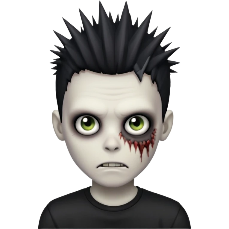 zombie boy with spiky black emo hair and a black shirt emoji
