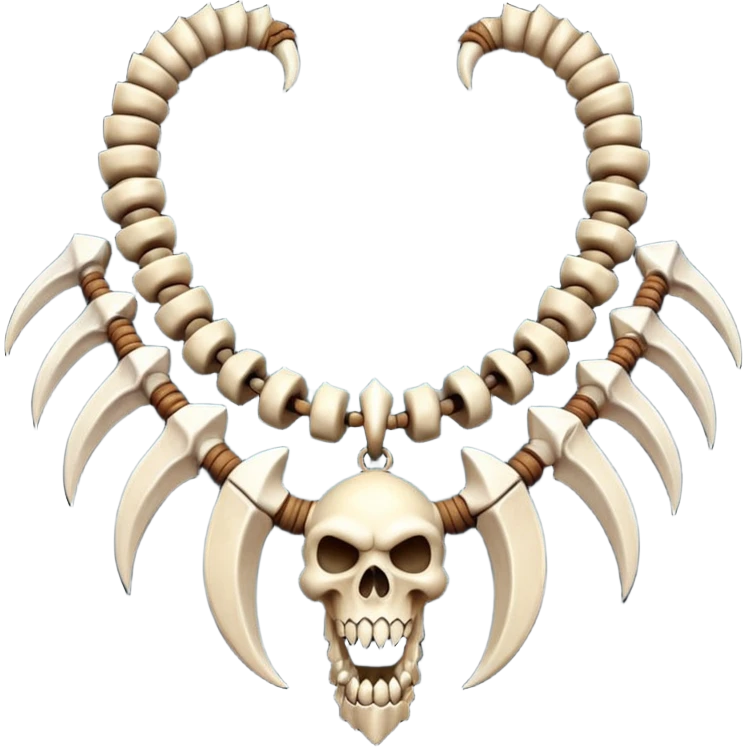 barbarian necklace object icon, necklace made of bones and fangs, rugged tribal jewelry, 3D cartoon, mobile game icon style, centered, clean background, no text, no watermark emoji