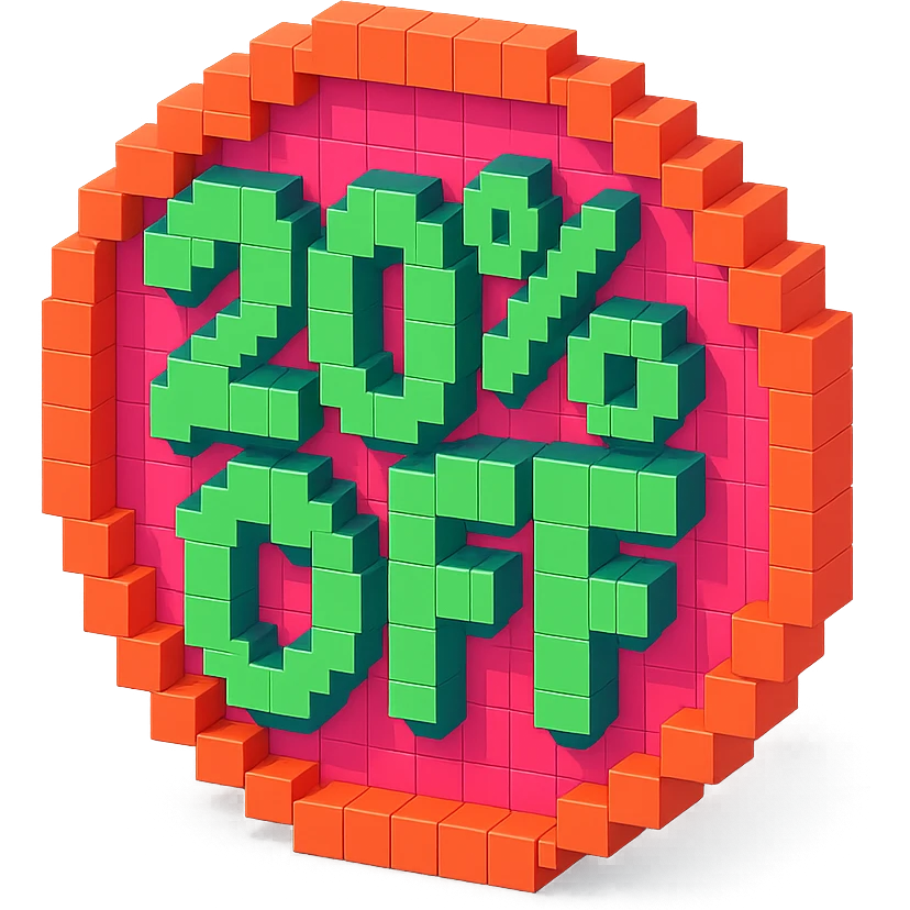 Round label with lettering 20% off with graffiti style  emoji
