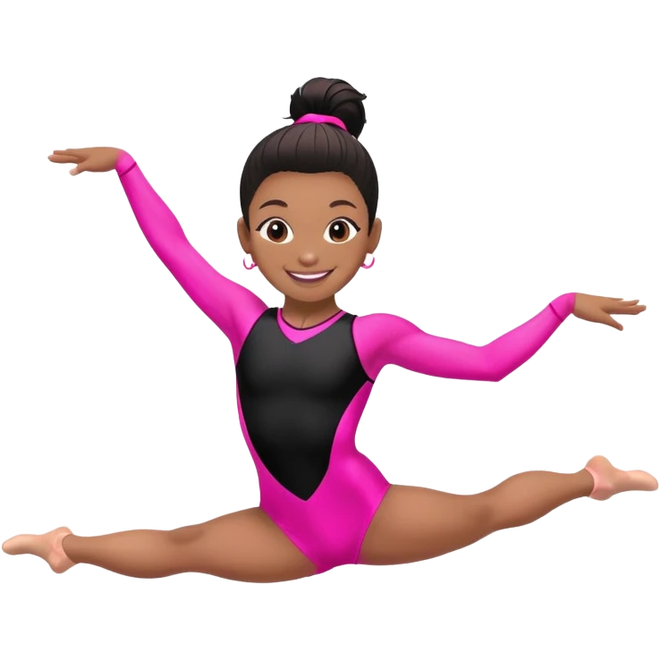 "A gymnast in neon pink and black outfit with a smile and a look of surprise." emoji