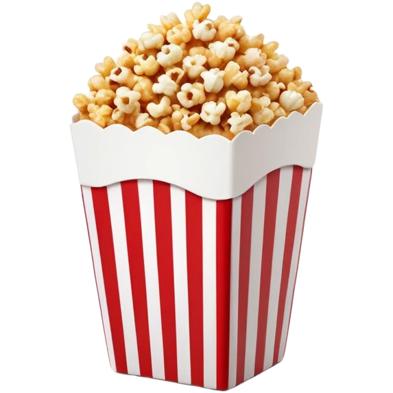minimalist caramel popcorn box with thin red and white stripes, tiny popcorn pieces visible, clean simple design, Apple emoji style emoji