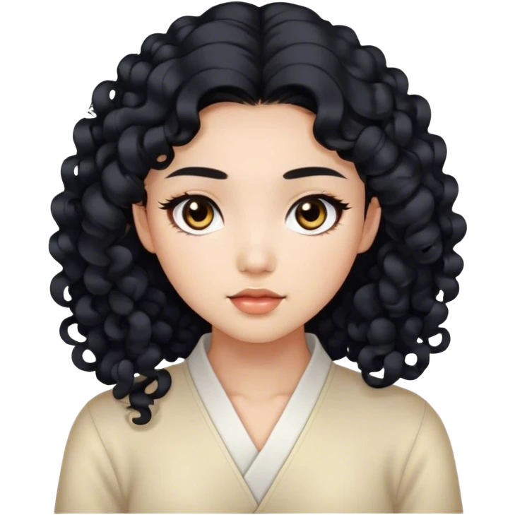 Beautiful girl,Black hair,curls，long hair,Black eyes,Chinese but i only want the face  emoji