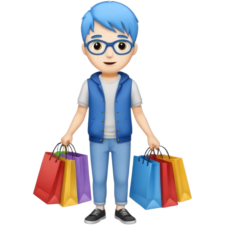 man with blue hair holding shopping bags emoji