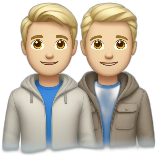 Gay couple, 1 guy brown straight hair brown eyes, 1 guy white blonde hair blue eyes emoji