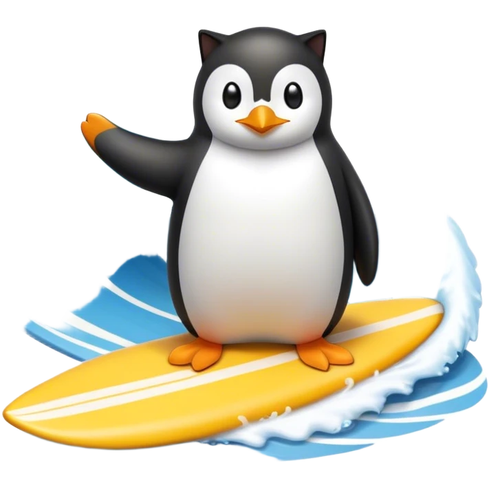 Un chat qui fais du surf avec un pingouin  emoji