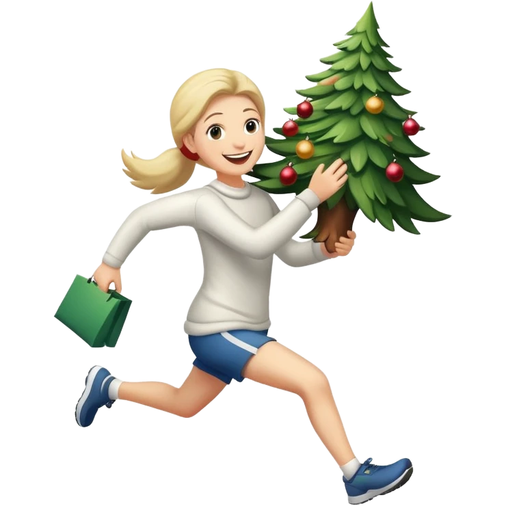 running with christmas tree emoji