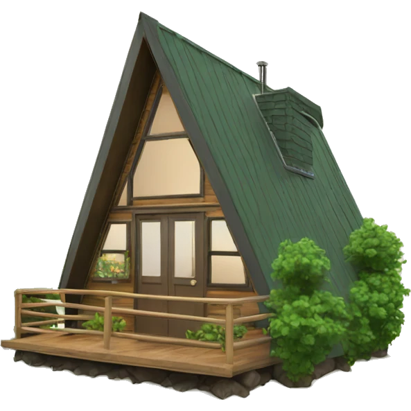 modern a-frame cabin with green bushes in front emoji