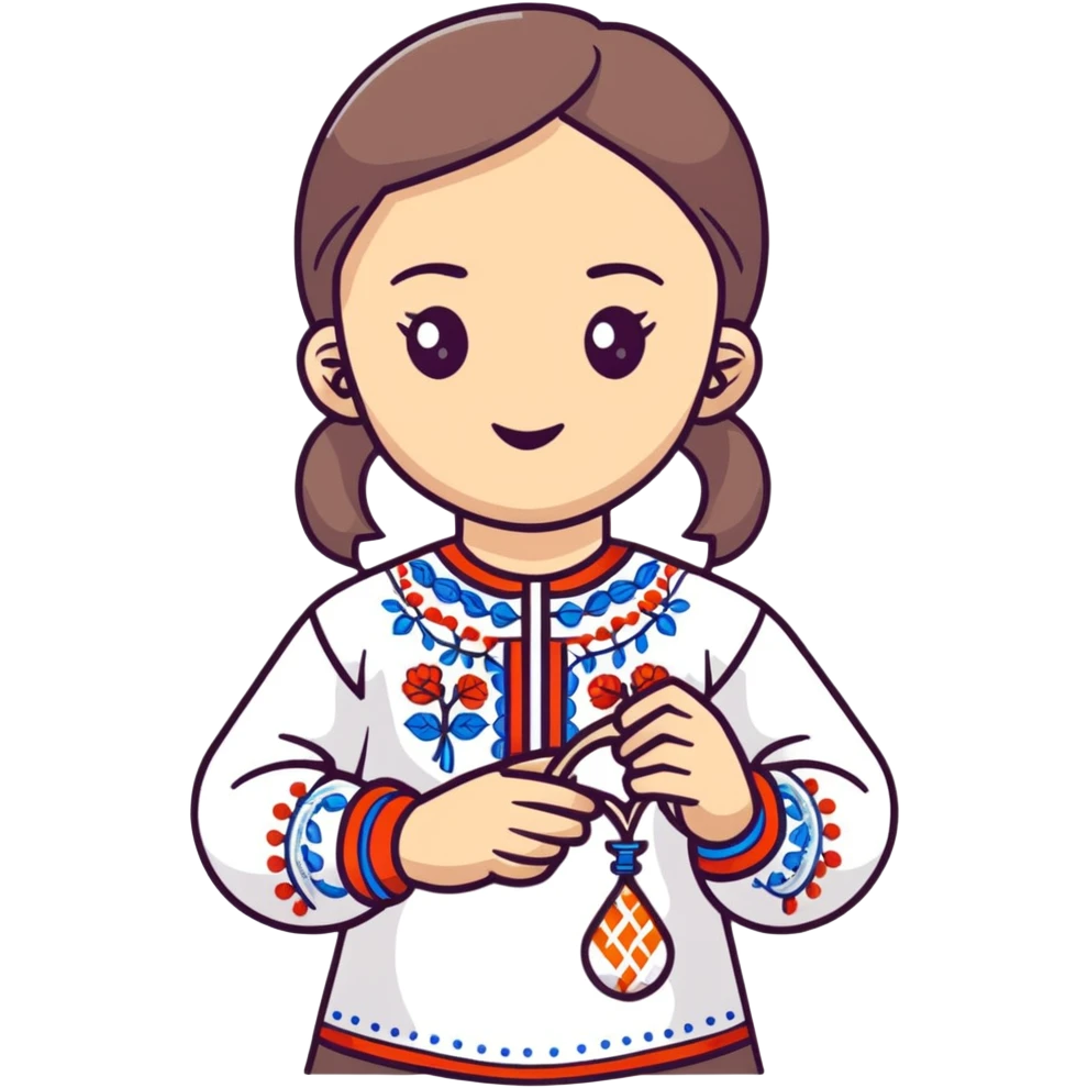 Ukrainian girl in traditional embroidered vyshyvanka shirt holding a DNA molecule in her hand emoji