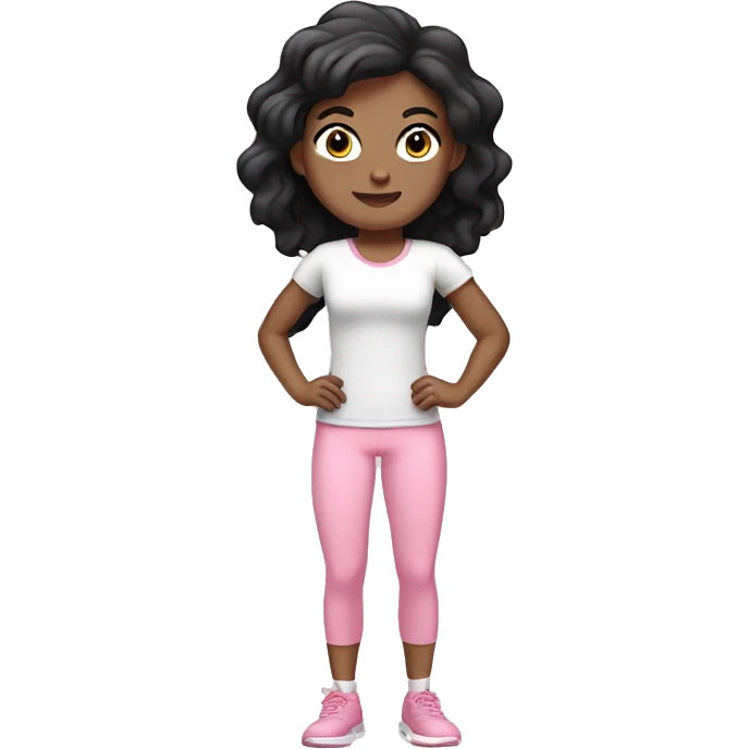 white girl black hair with light pink clothes exercising emoji