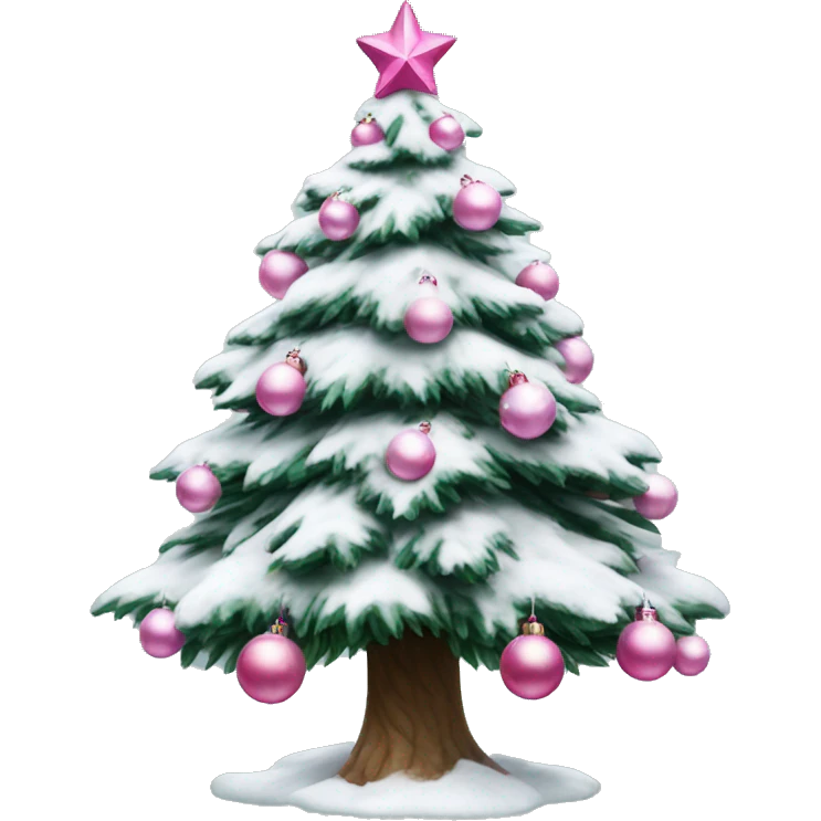Adorable realistic Christmas tree with snow and pink ornaments  emoji