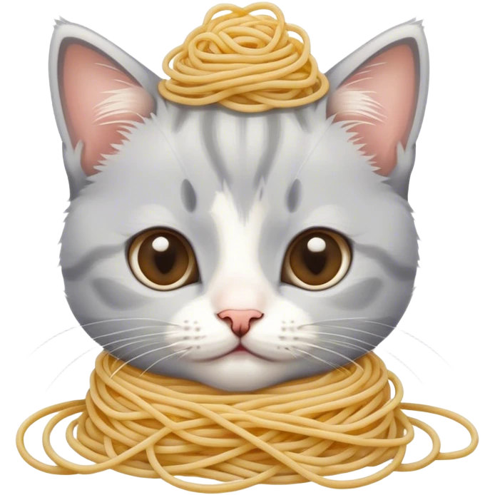 gray and white kitten with spaghetti on its head emoji