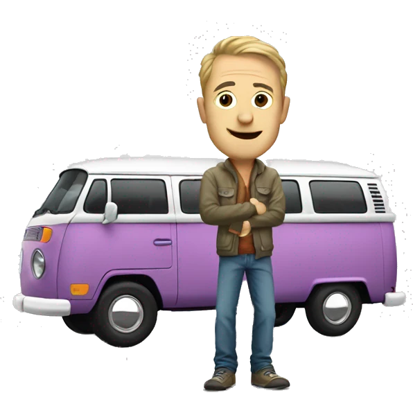 Hip white man with a Volkswagen camper van emoji