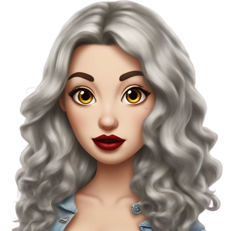 Caucasian Hyper realistic ￼Pinup long dark hair and tattoos big lips emoji