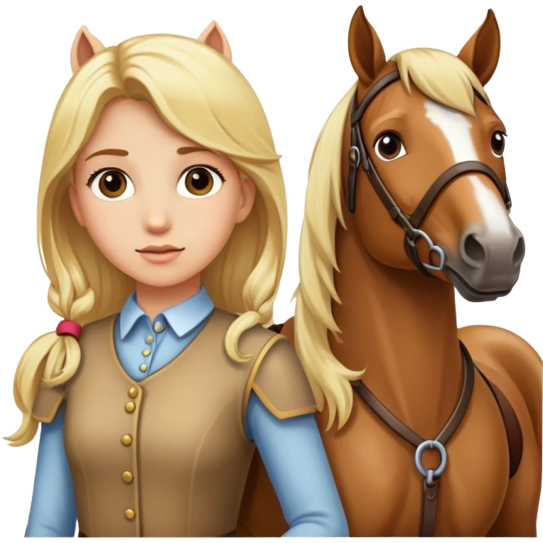 girl with blonde hair leading a horse emoji