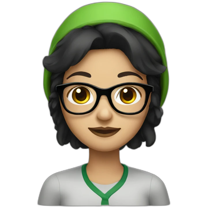Dark haired girl with green cap and black glasses emoji