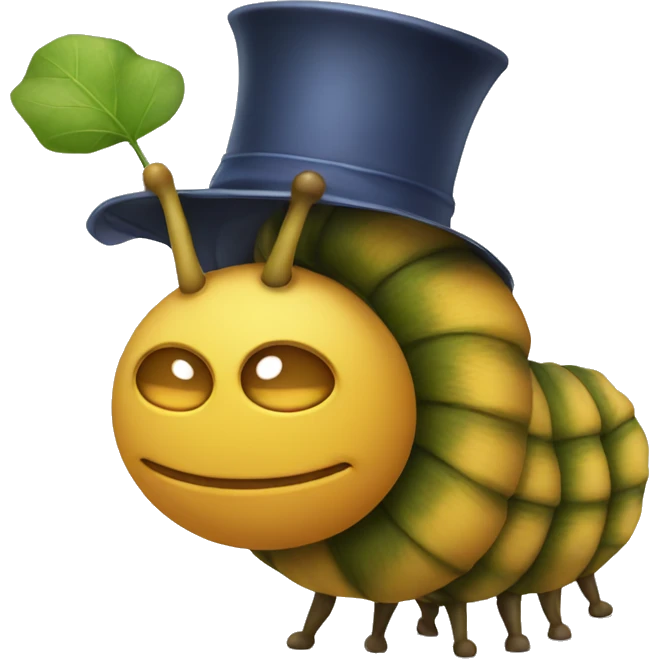 A caterpillar wearing a hat emoji