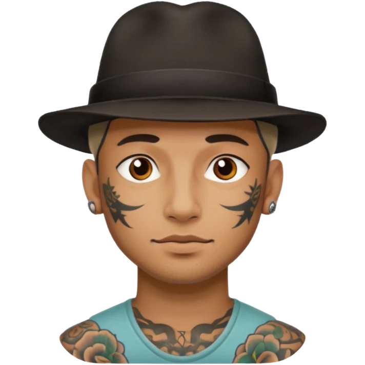 hat wearing tattooed man head emoji