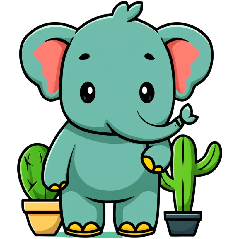 elephant with a cactus body wearing sandals, elephant head on top of a green cactus body with sandals on its feet emoji