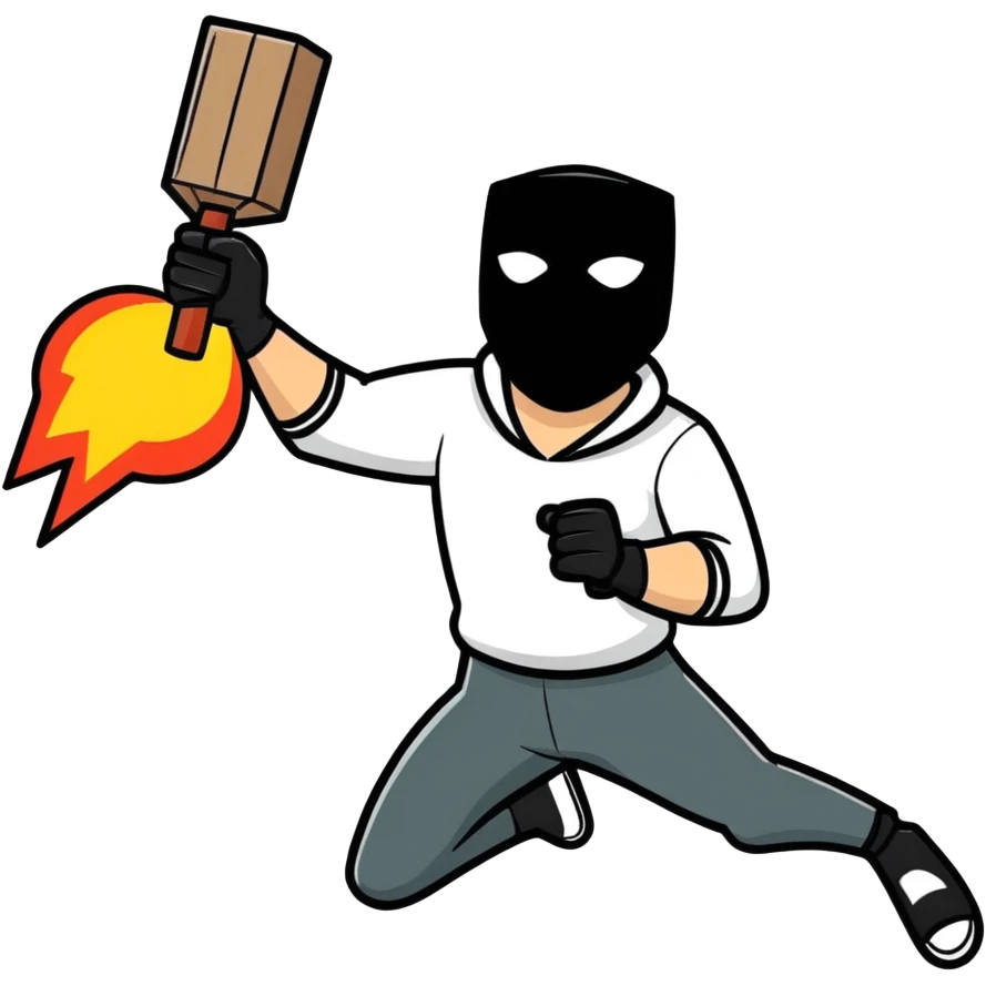 man with a black mask like a thief holding dynamite in his hand, dynamic pose emoji