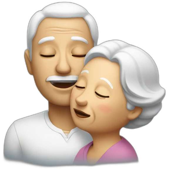 Singing man with closed eyes leaning against an old lady emoji